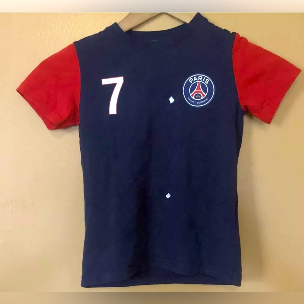 Paris Saint Germain Boy's Size 6 Tee Shirt Blue Red Round neck Short Sleeve